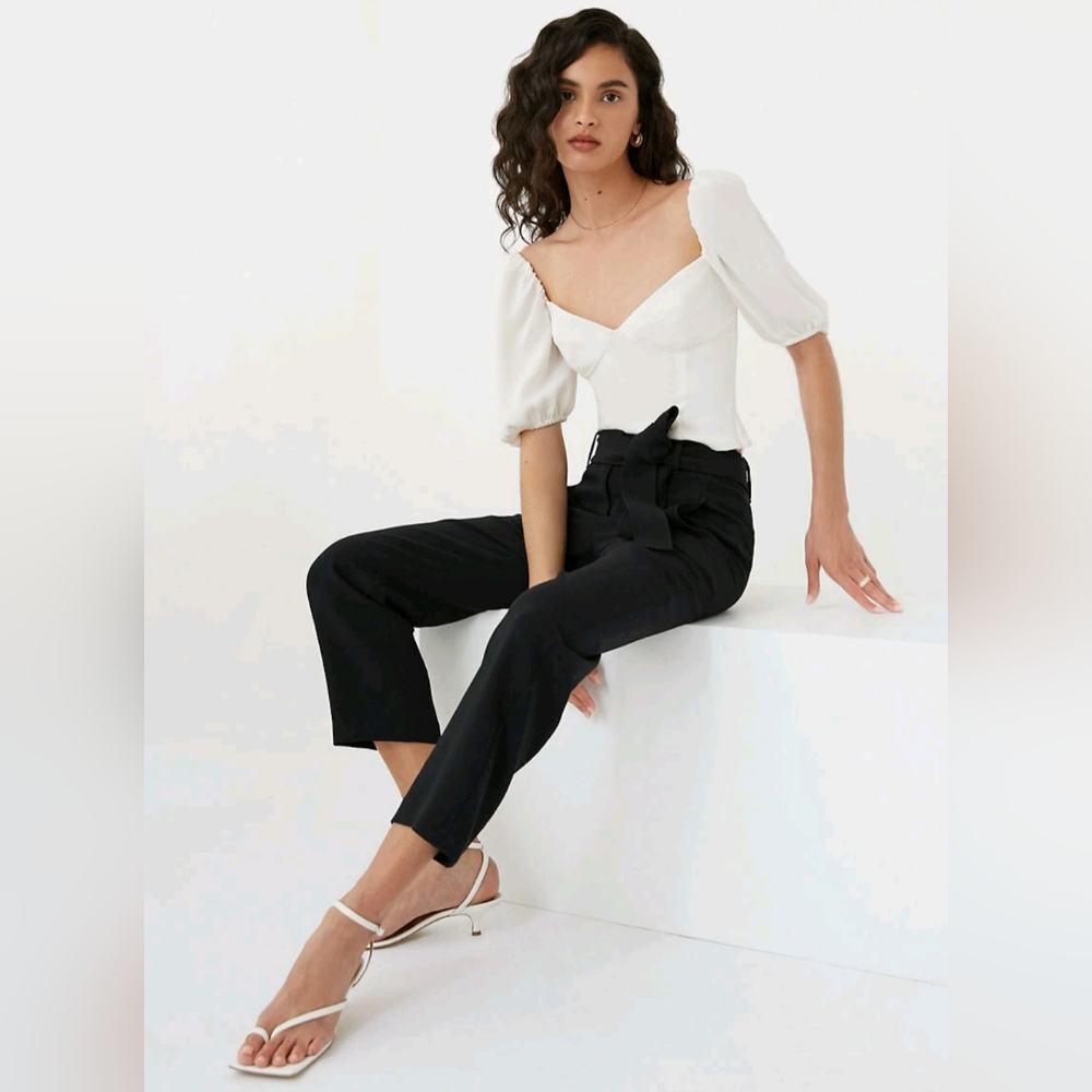 Wilfred Tie Front High Waisted Polyester Belted Pants Black Women's Size 10
